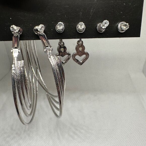 G by Gennaro Silver Tone Lot of Three Earrings Studs Hoops Drop Heart Fashion - Picture 5 of 8